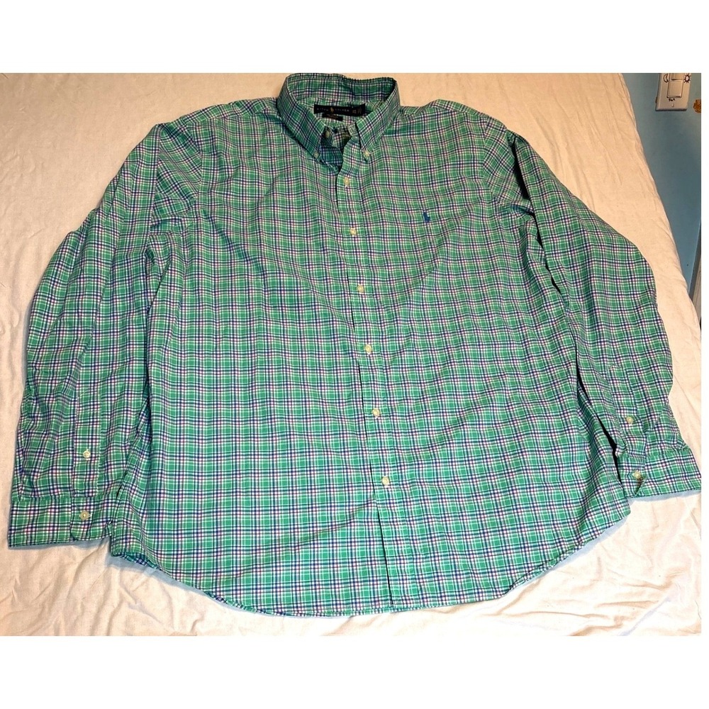 Ralph Lauren Button Down Shirt Mens XXL Green Plaid Long Sleeve Stretch Cotton - Picture 3 of 5